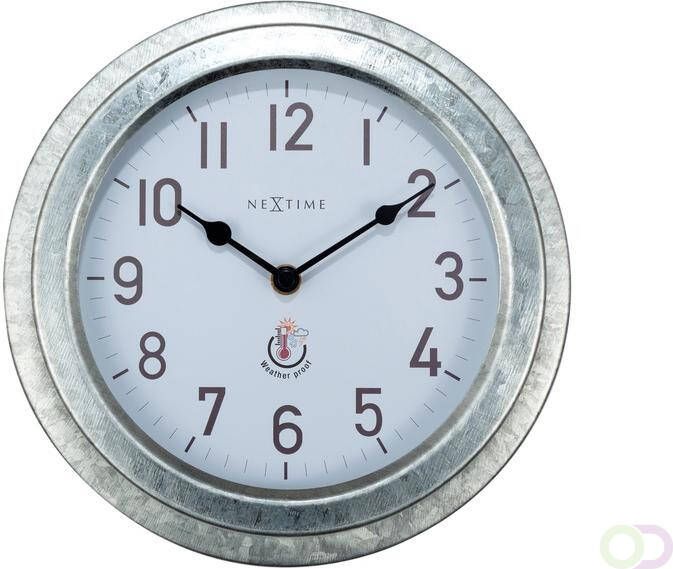 NeXtime Weerbestendige Buiten Wandklok 22cm Metaal Galvanized Poppy